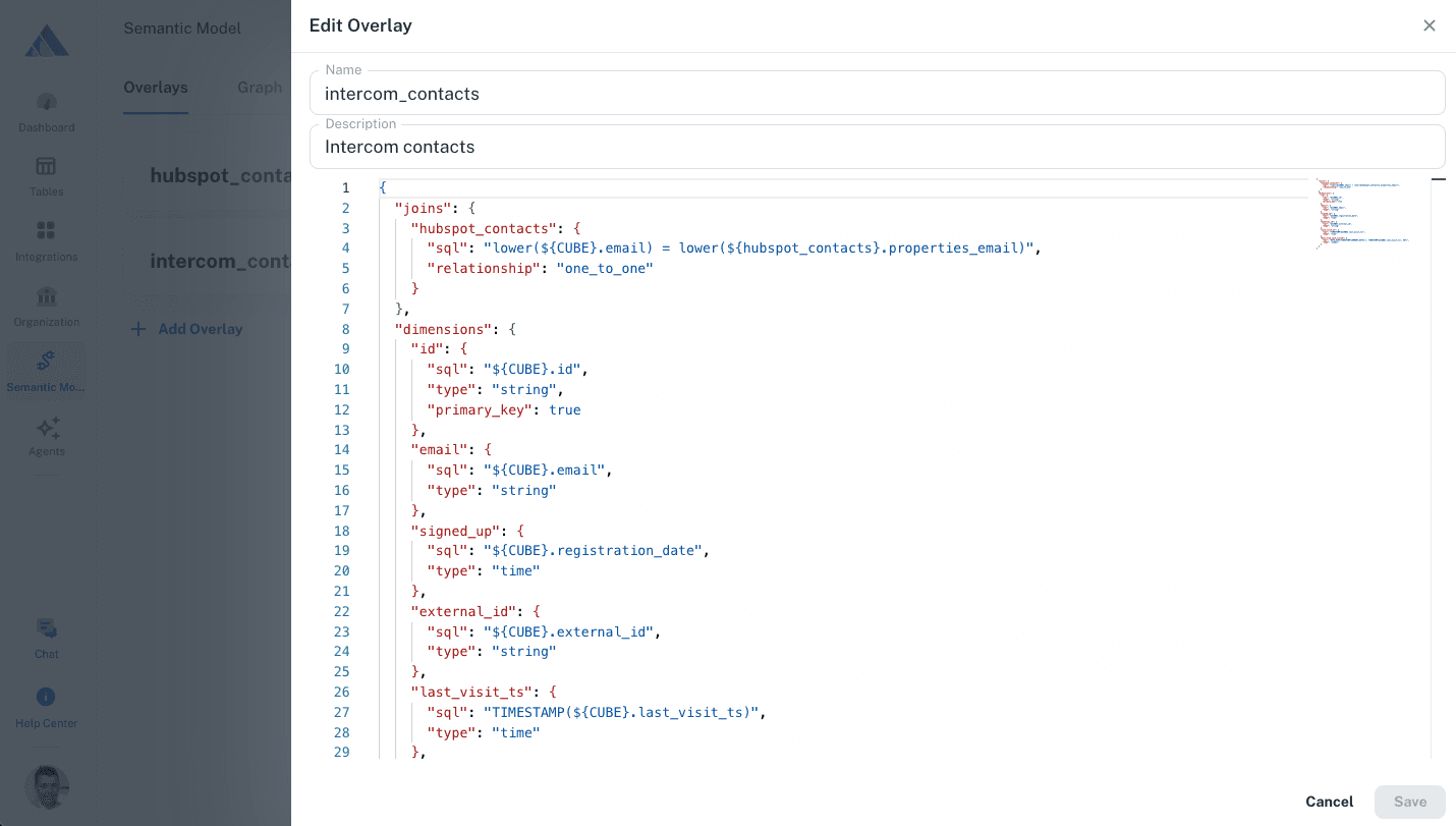 RevOS Semantic Model editor interface